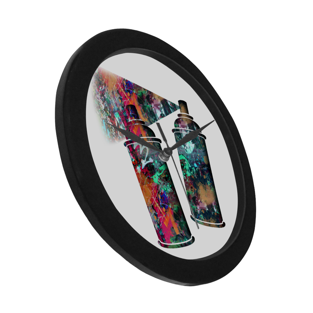 Graffiti and Paint Splatter Two Spray Cans Circular Plastic Wall clock