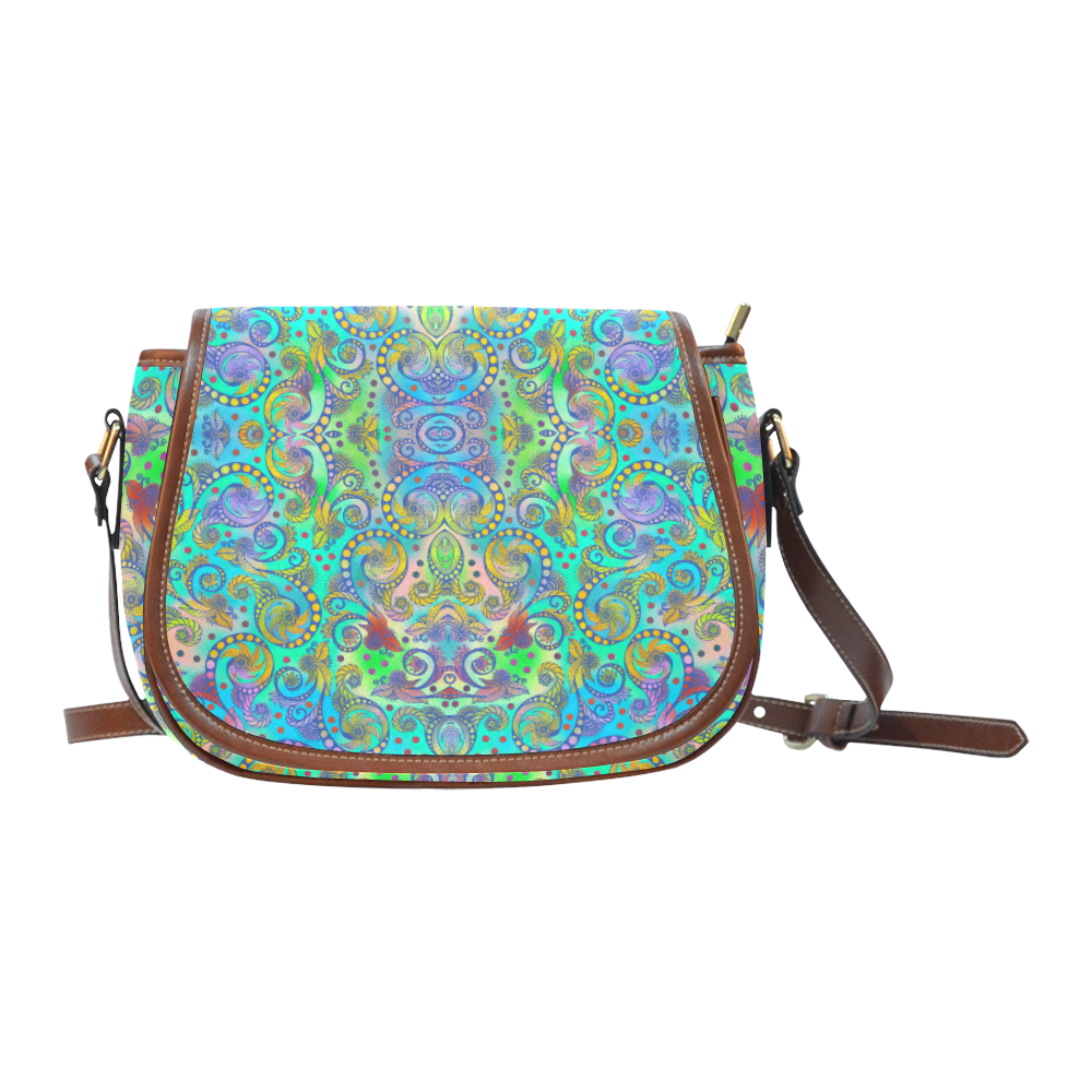 Oriental Flowers Spirals Ornaments Soft Colored Saddle Bag/Small (Model 1649) Full Customization