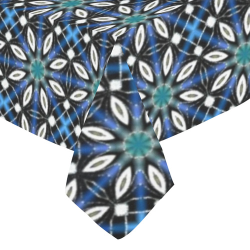 Black and Blue Floral Geometric Cotton Linen Tablecloth 52"x 70"