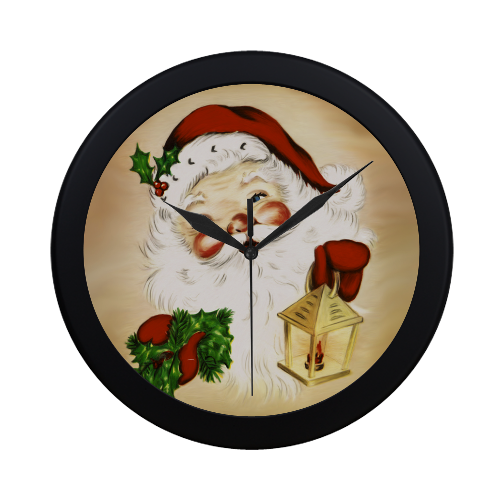 A cute Santa Claus with a mistletoe and a latern Circular Plastic Wall clock