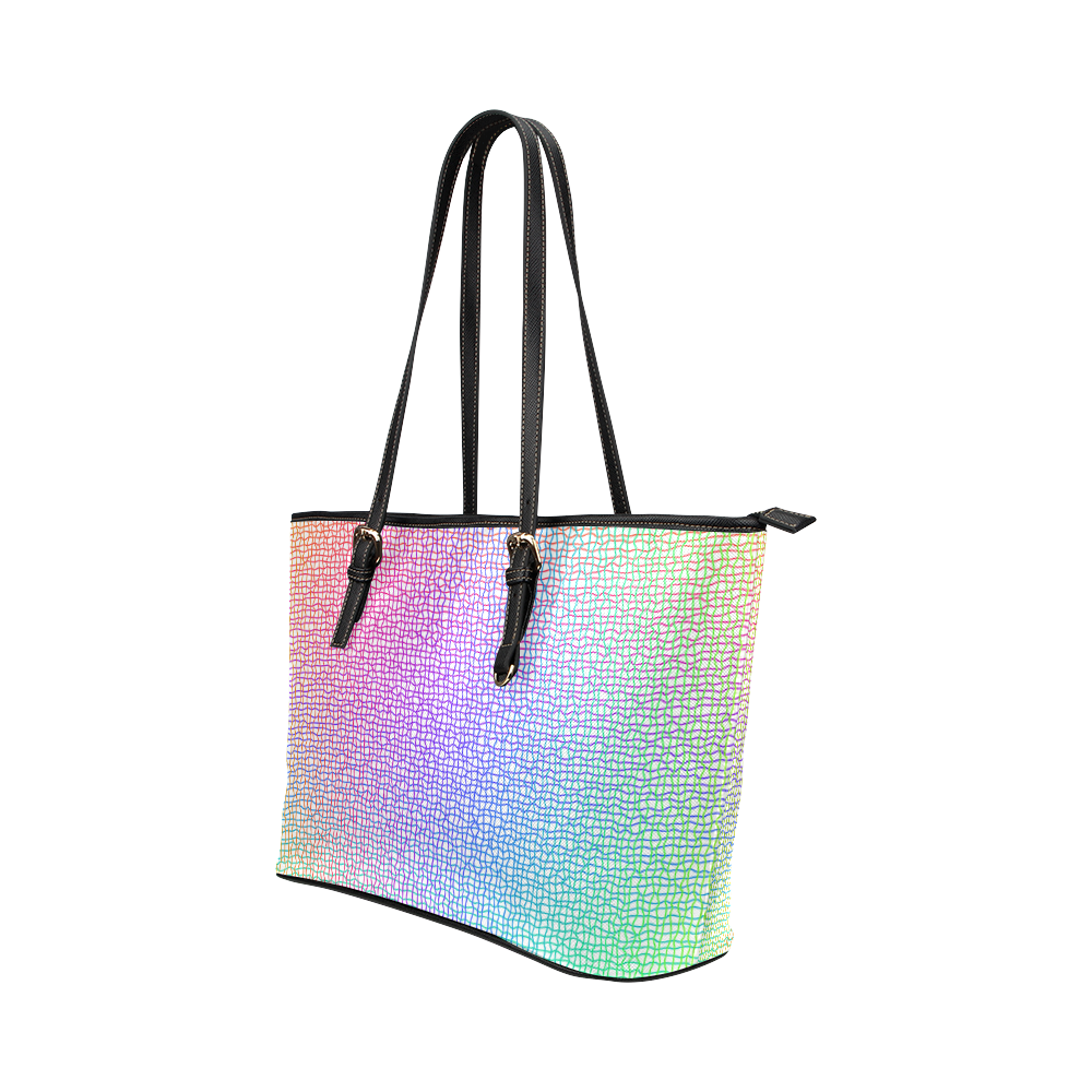 Rainbow Fine Art Grid Leather Tote Bag/Small (Model 1651)