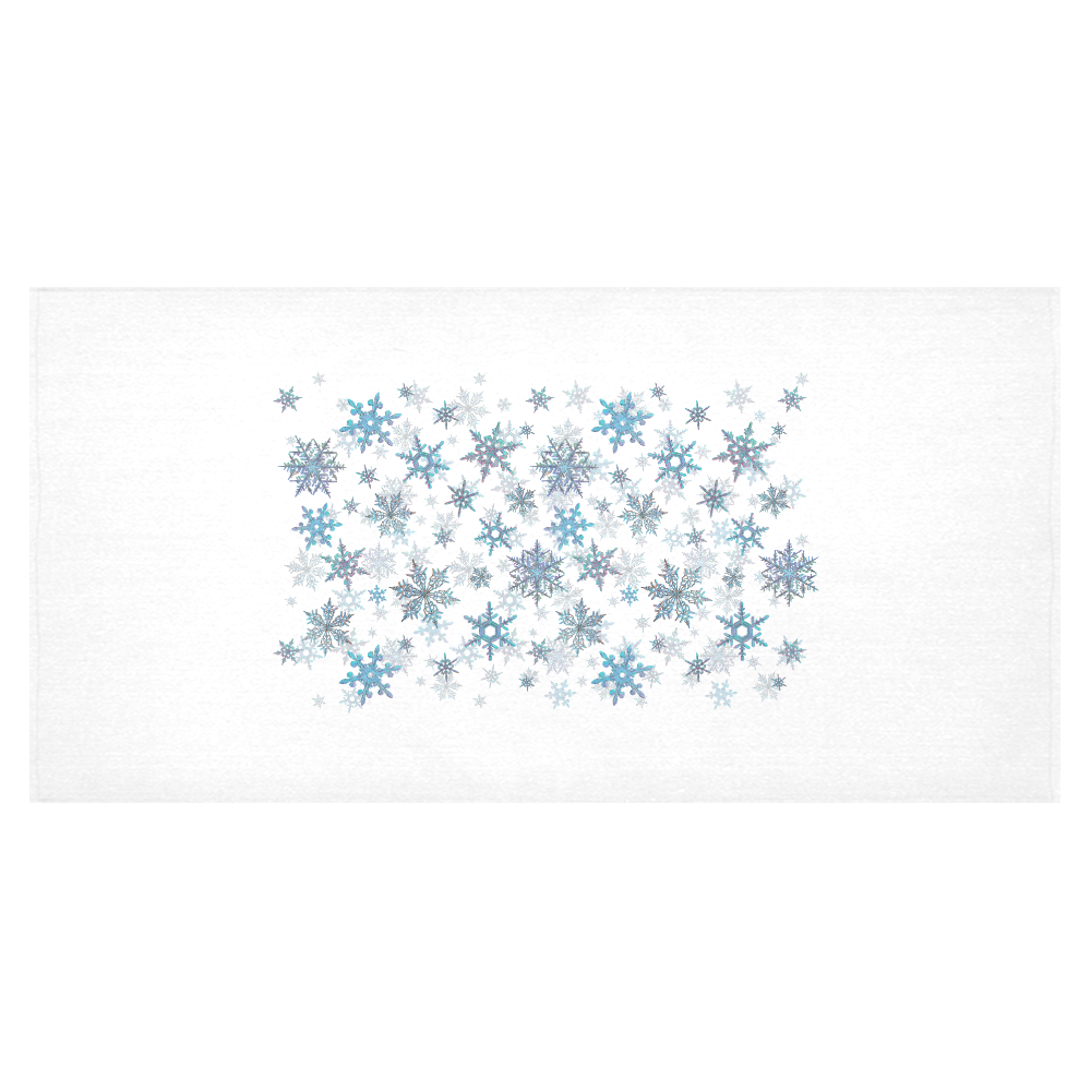 Snowflakes, Blue snow , stitched Cotton Linen Tablecloth 60"x120"