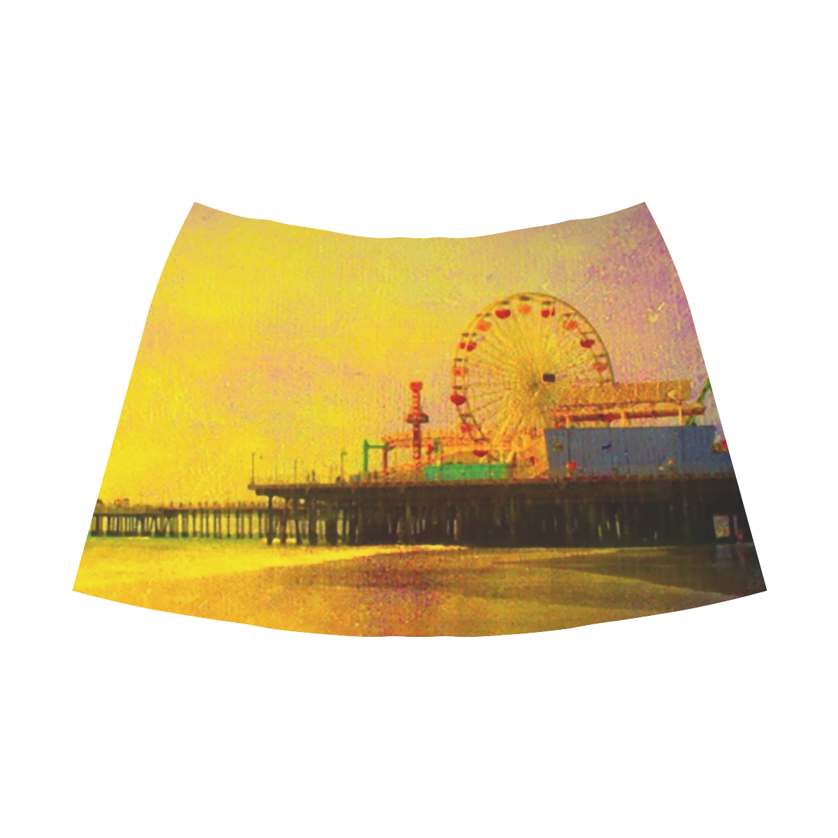 Yellow Purple Santa Monica Pier Mnemosyne Women's Crepe Skirt (Model D16)