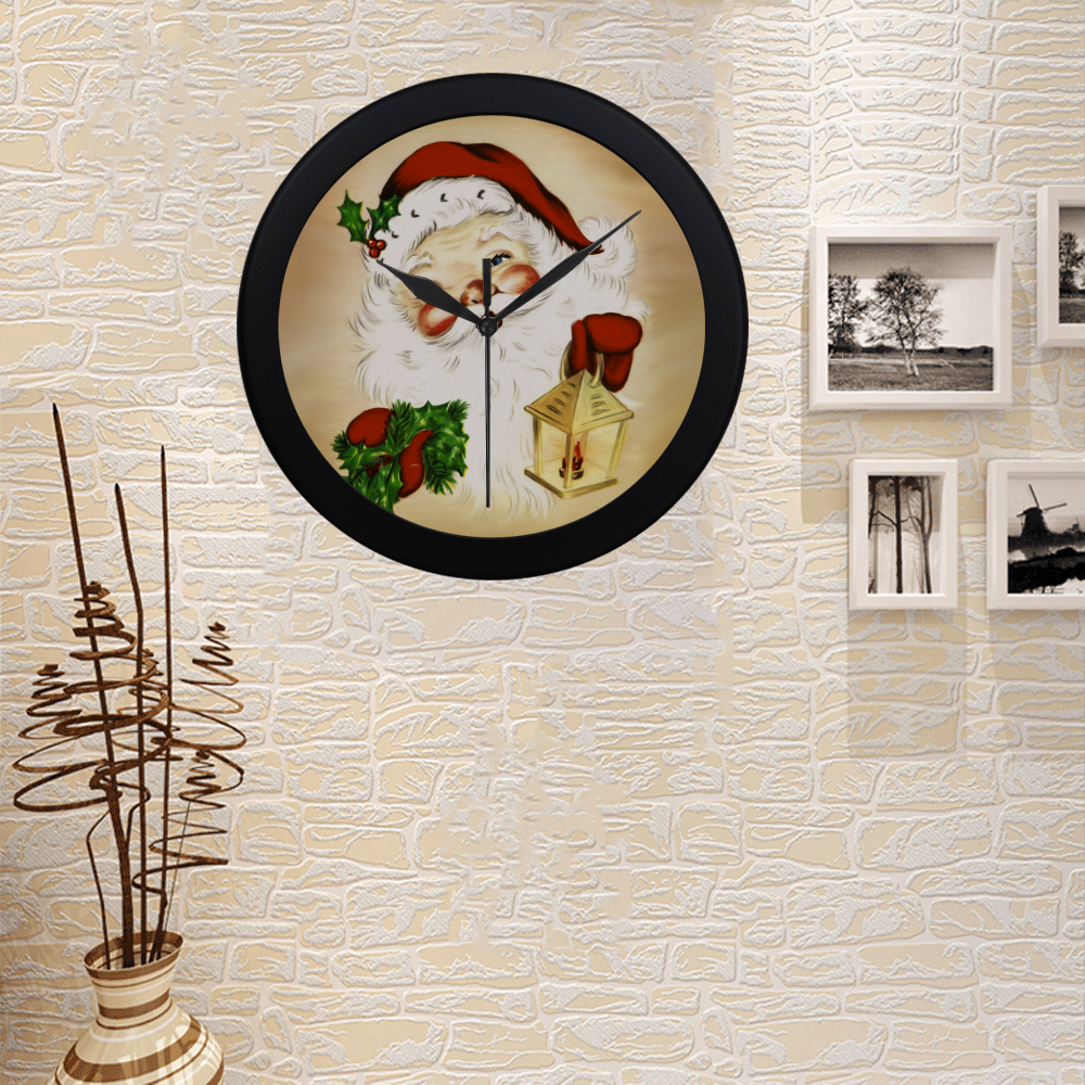 A cute Santa Claus with a mistletoe and a latern Circular Plastic Wall clock