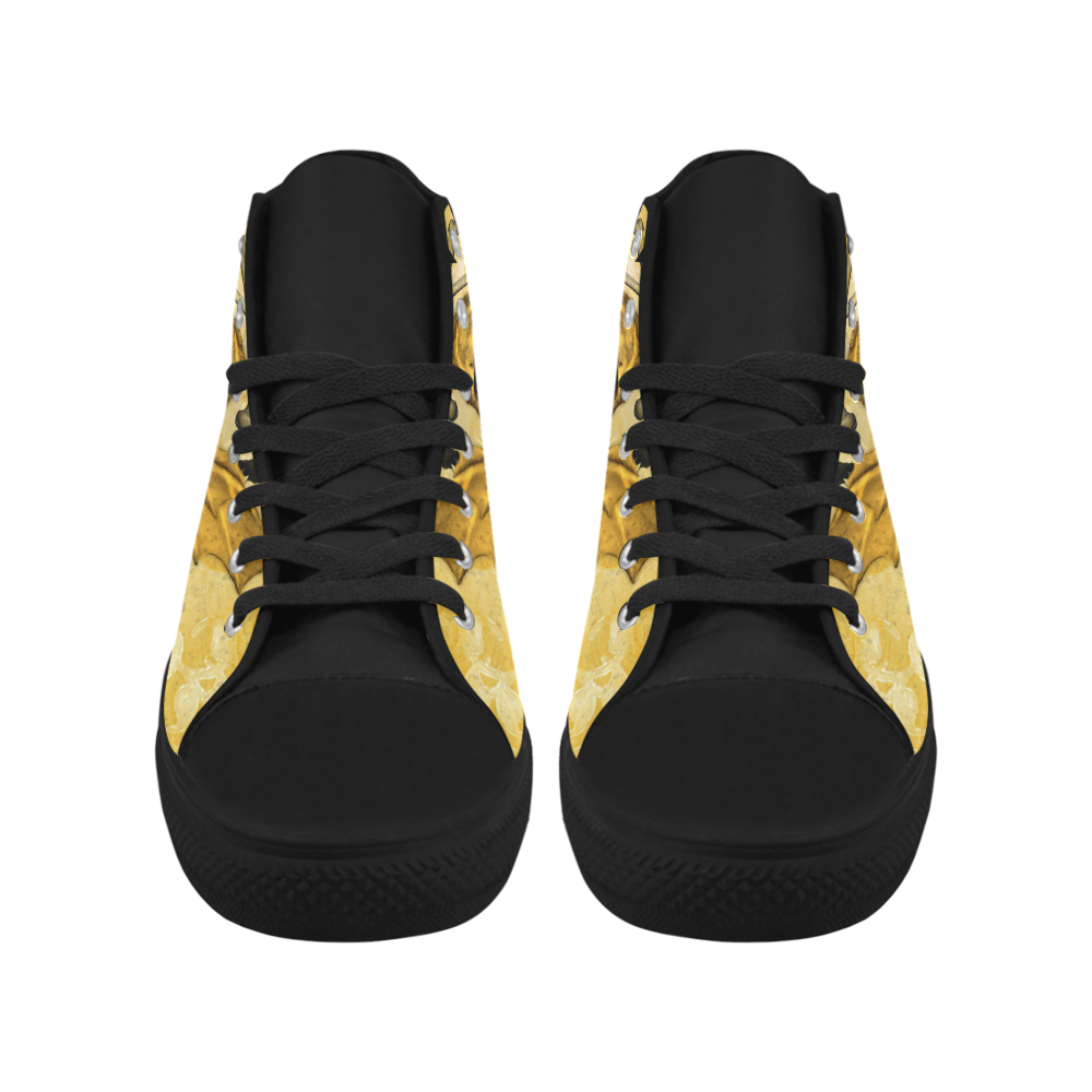 Awesome skull in golden colors Aquila High Top Microfiber Leather Women's Shoes/Large Size (Model 032)