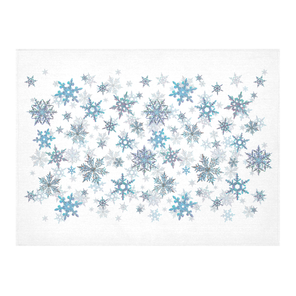 Snowflakes, Blue snow, stitched Cotton Linen Tablecloth 52"x 70"
