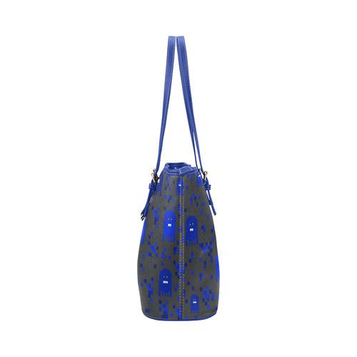 Blue Video Game Leather Tote Bag/Small (Model 1651)