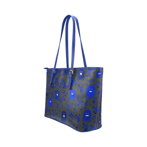 Blue Video Game Leather Tote Bag/Small (Model 1651)