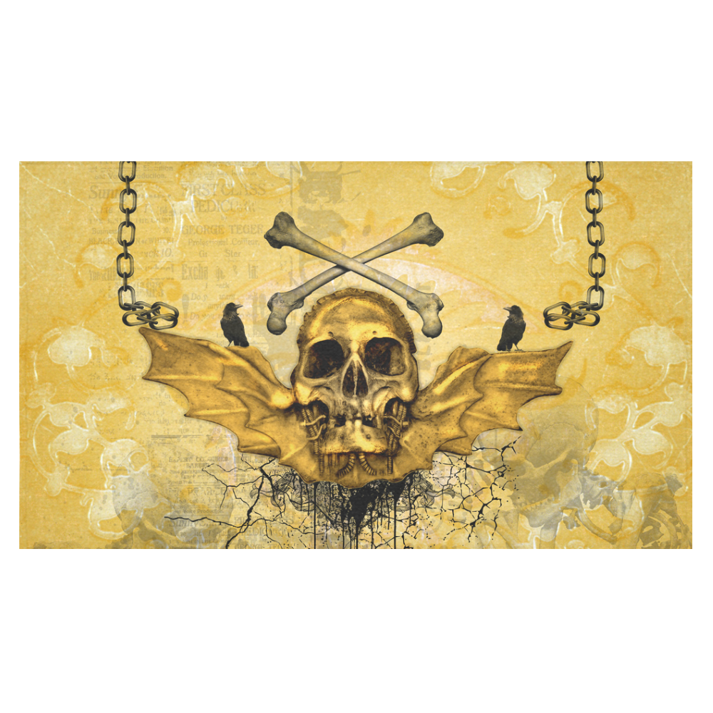 Awesome skull in golden colors Cotton Linen Tablecloth 60"x 104"