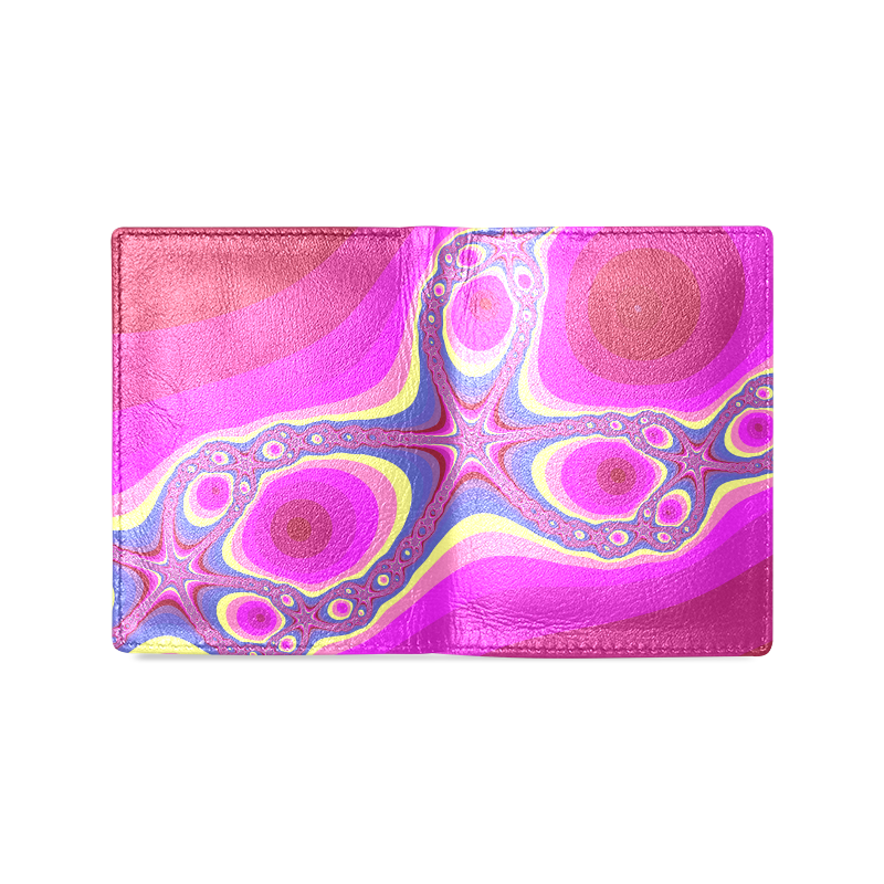 Fractal in pink Men's Leather Wallet (Model 1612)