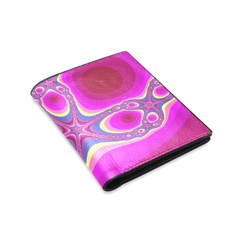 Fractal in pink Men's Leather Wallet (Model 1612)