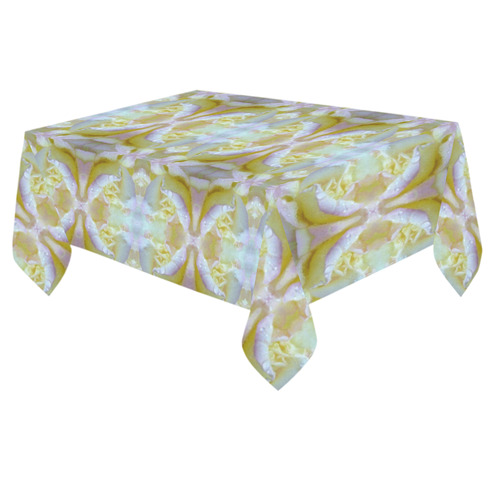 White Yellow  Pattern Cotton Linen Tablecloth 60"x 84"
