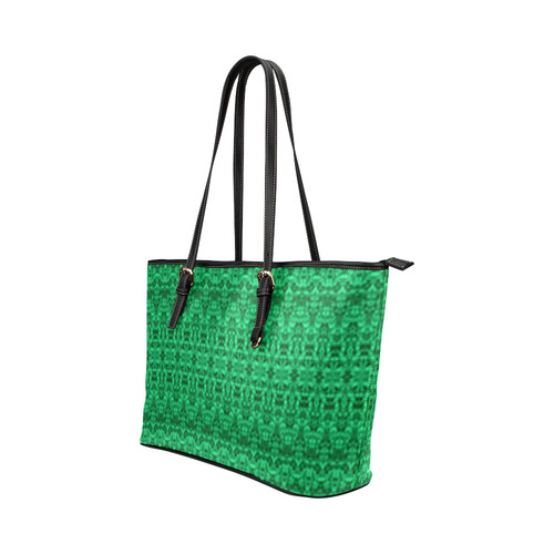 Bohemian Faded Abstract Green Damask Leather Tote Bag/Large (Model 1651)