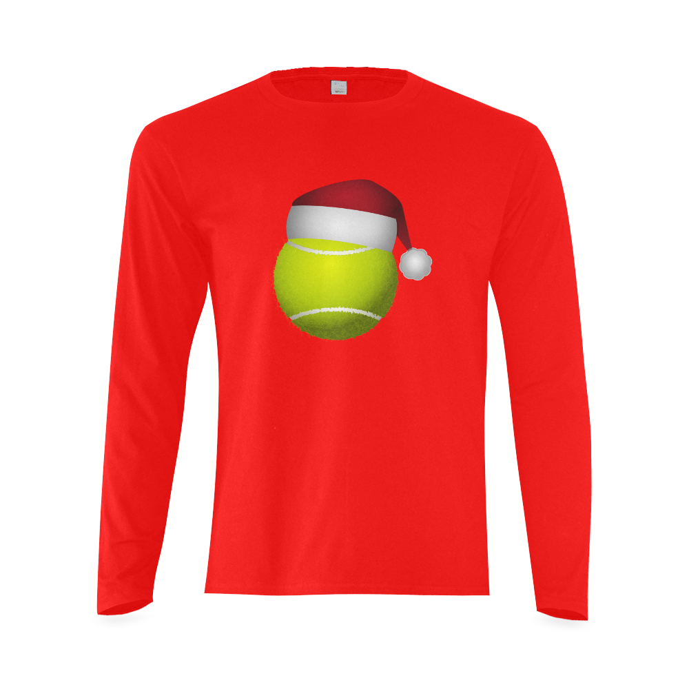 Santa Hat Tennis Ball Christmas Sunny Men's T-shirt (long-sleeve) (Model T08)