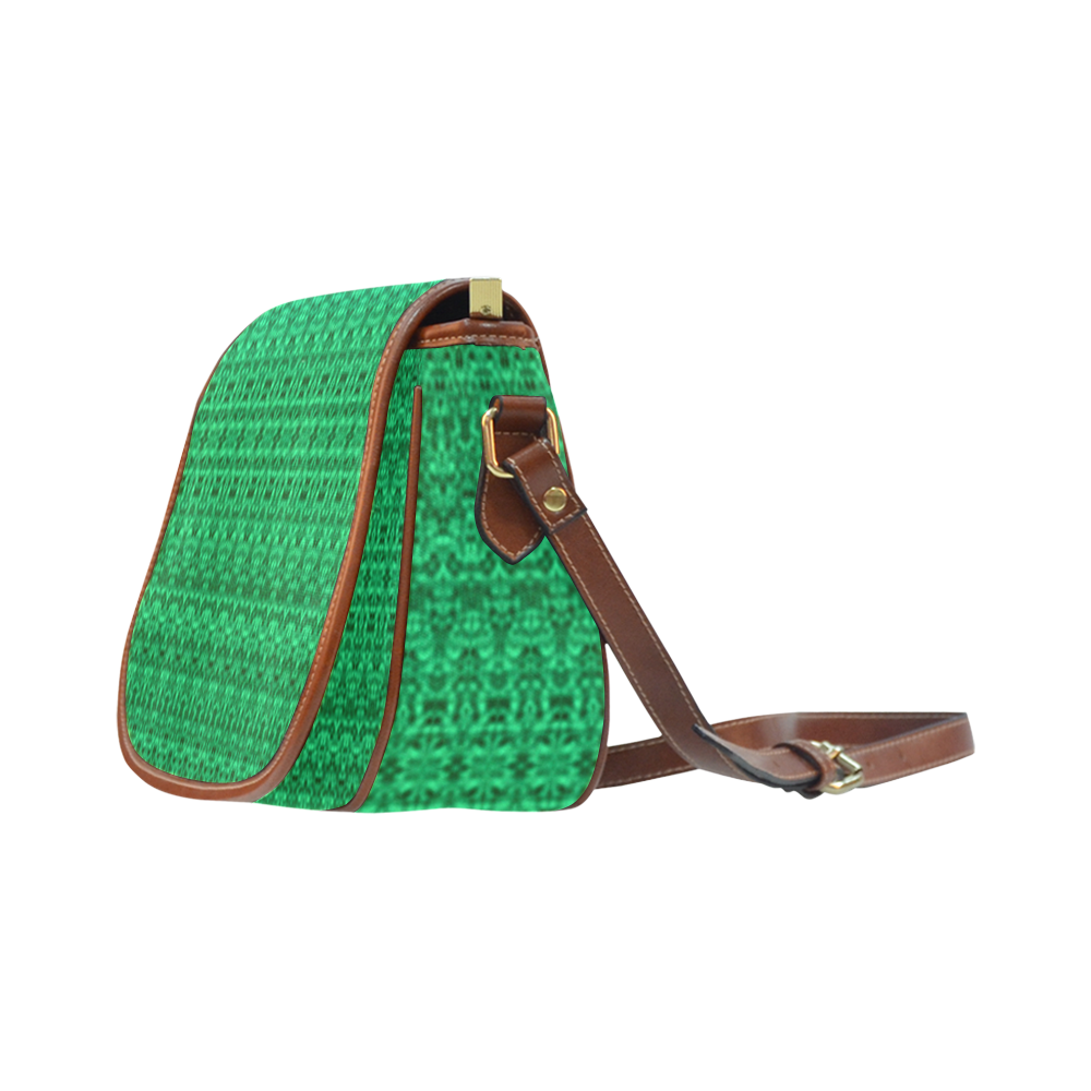 Faded Green Abstract Damask Boho Saddle Bag/Large (Model 1649)