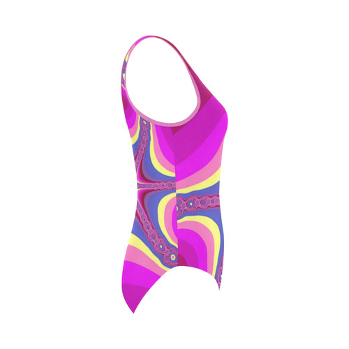 Girls. looks here, Fractal in pink Vest One Piece Swimsuit (Model S04)