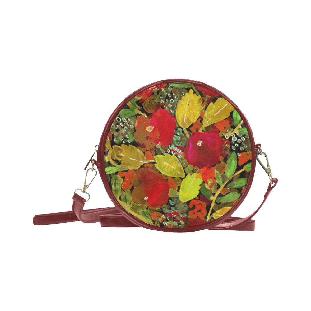 Red Green Winter Flowers Round Sling Bag (Model 1647)