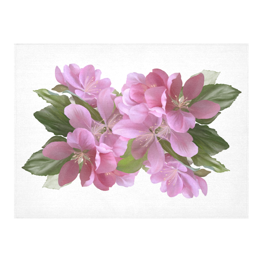 Pink Blossom Branch, watercolors Cotton Linen Tablecloth 52"x 70"