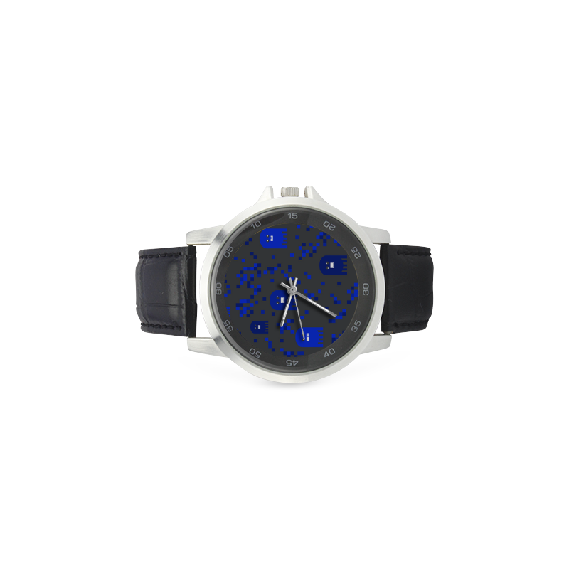 Blue Video Game Unisex Stainless Steel Leather Strap Watch(Model 202)