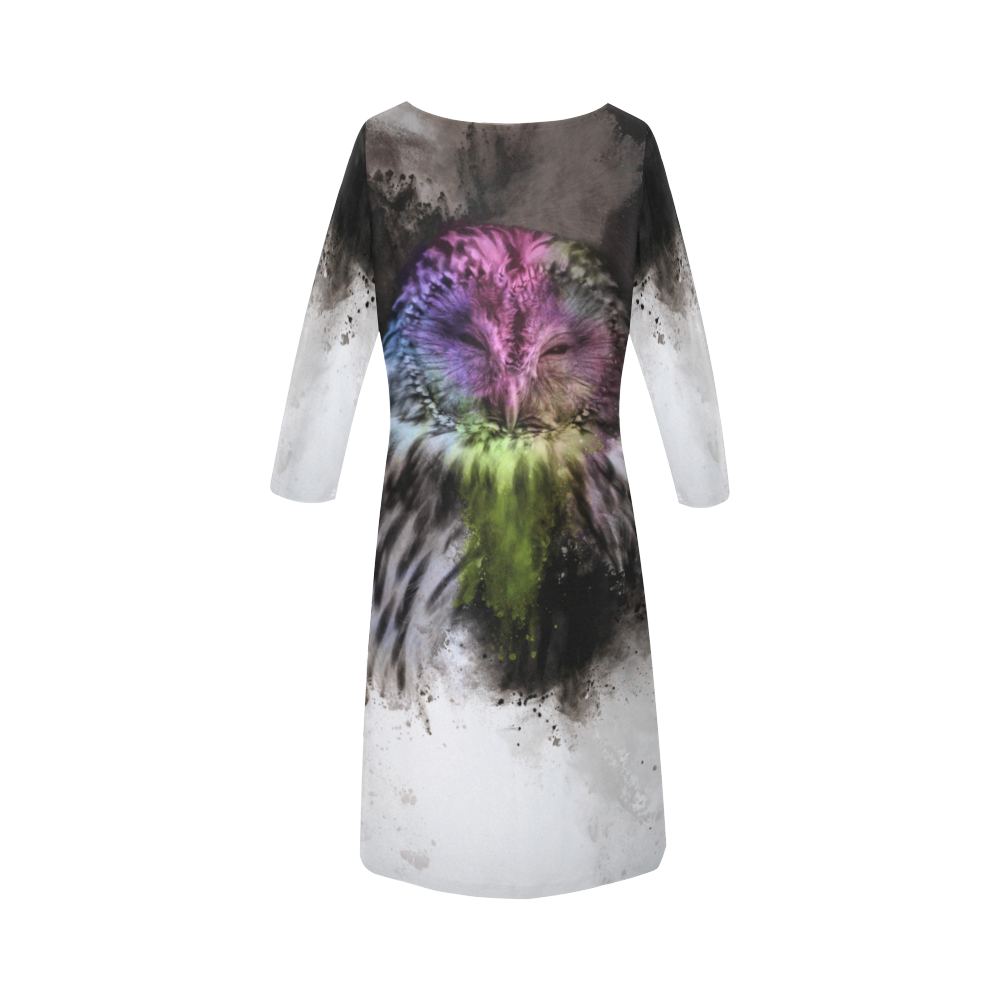 Abstract colorful owl Round Collar Dress (D22)