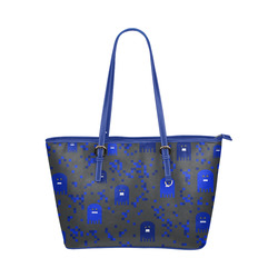 Blue Video Game Leather Tote Bag/Small (Model 1651)