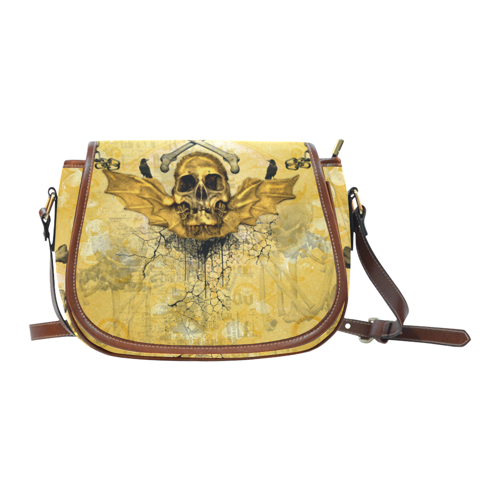Awesome skull in golden colors Saddle Bag/Small (Model 1649) Full Customization