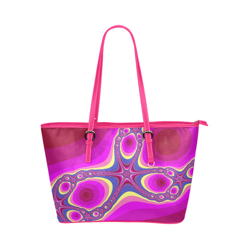 Fractal in pink Leather Tote Bag/Large (Model 1651)