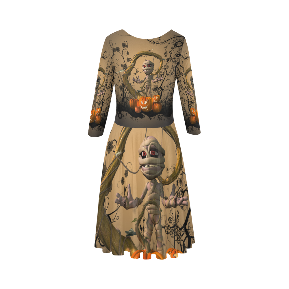 Funny mummy with pumpkins Elbow Sleeve Ice Skater Dress (D20)
