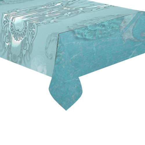 Soft blue decorative design Cotton Linen Tablecloth 60"x 104"