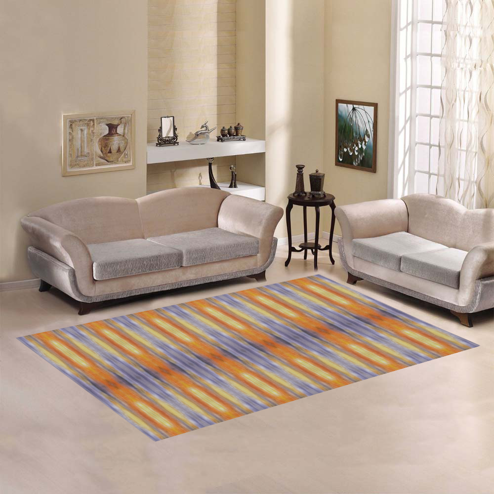 Gray Orange Stripes Pattern Area Rug7'x5'