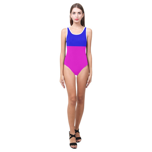 blue pink Vest One Piece Swimsuit (Model S04)