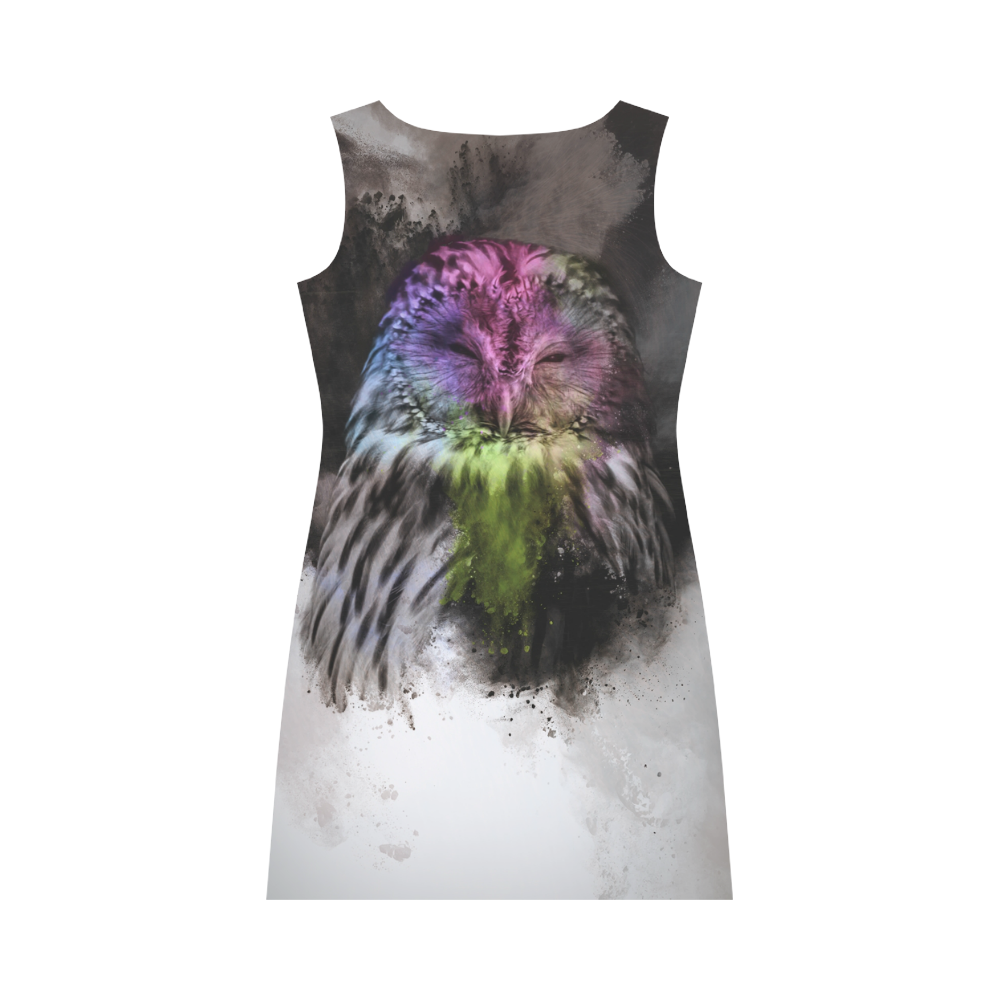 Abstract colorful owl Round Collar Dress (D22)