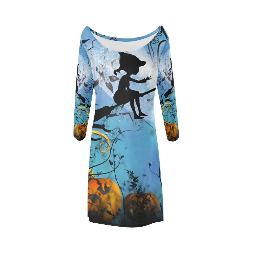 Cute flying witch Bateau A-Line Skirt (D21)