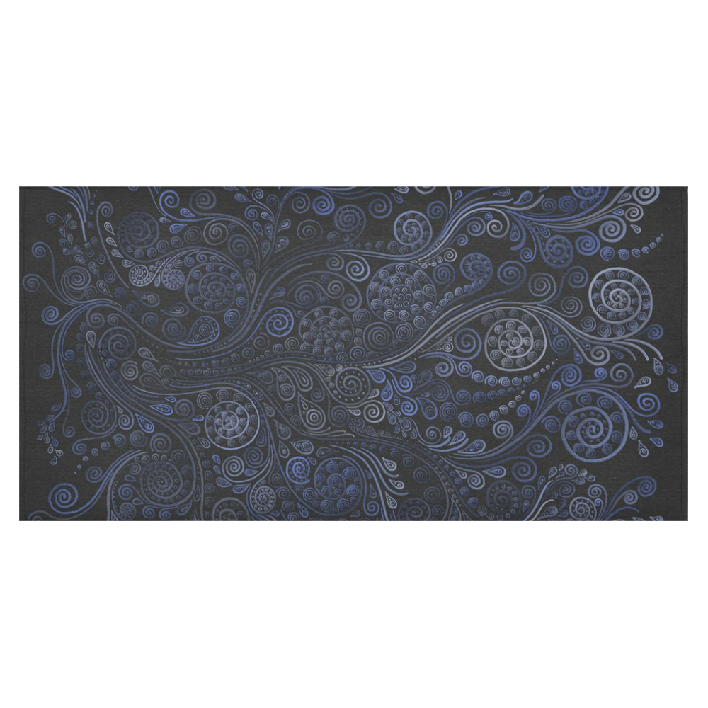 Ornamental Blue on Gray Cotton Linen Tablecloth 60"x120"