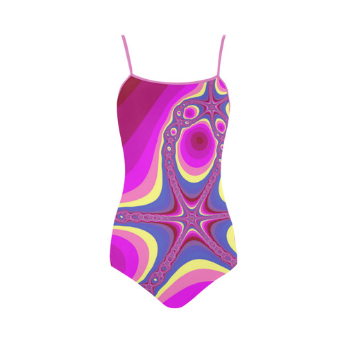 Fractal in pink Strap Swimsuit ( Model S05)