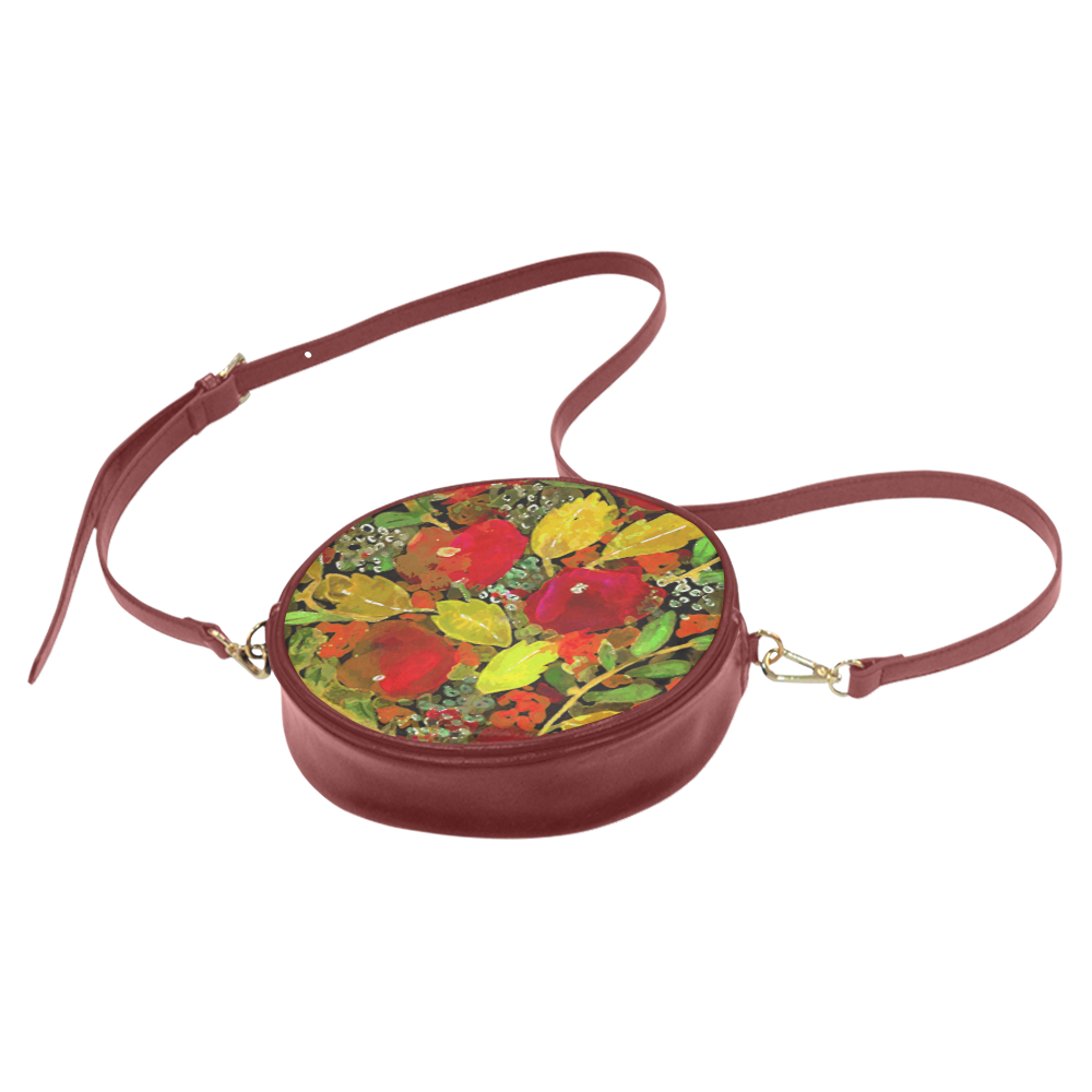 Red Green Winter Flowers Round Sling Bag (Model 1647)