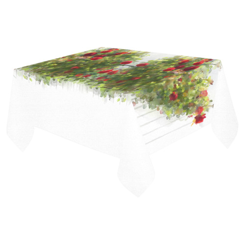 Red Roses, watercolors Cotton Linen Tablecloth 52"x 70"