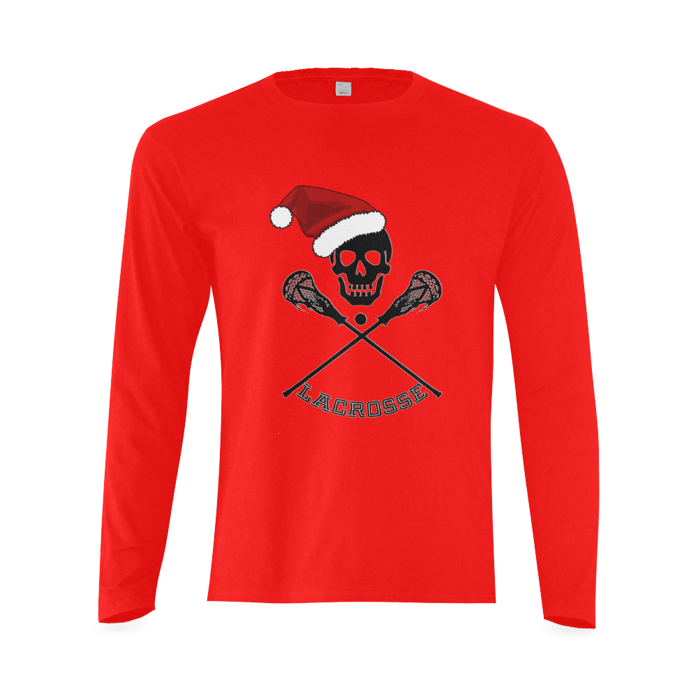 Santa Hat Lacrosse Skull Christmas Sunny Men's T-shirt (long-sleeve) (Model T08)