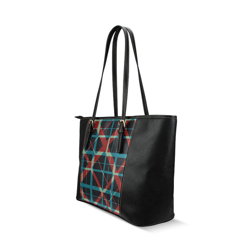 Plaid I Pattern Hipster style Leather Tote Bag/Large (Model 1640)