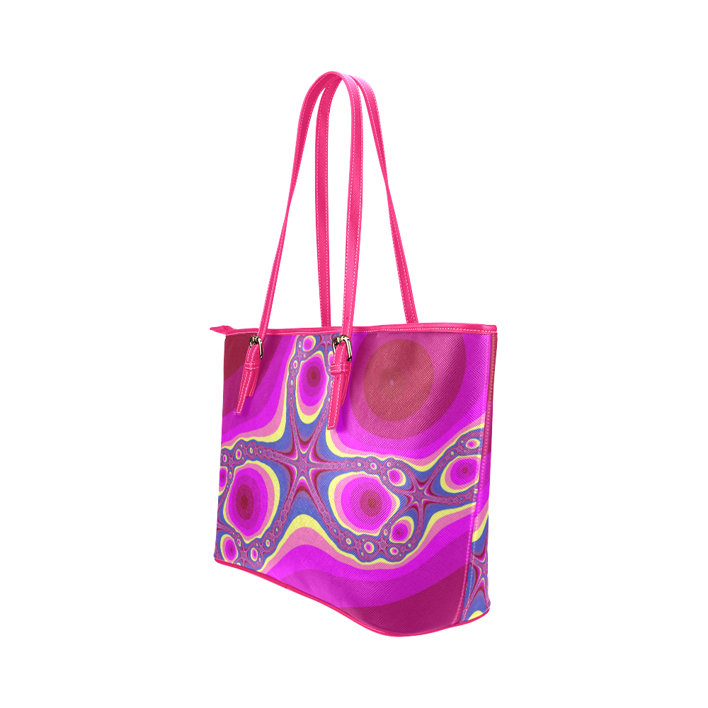 Fractal in pink Leather Tote Bag/Small (Model 1651)