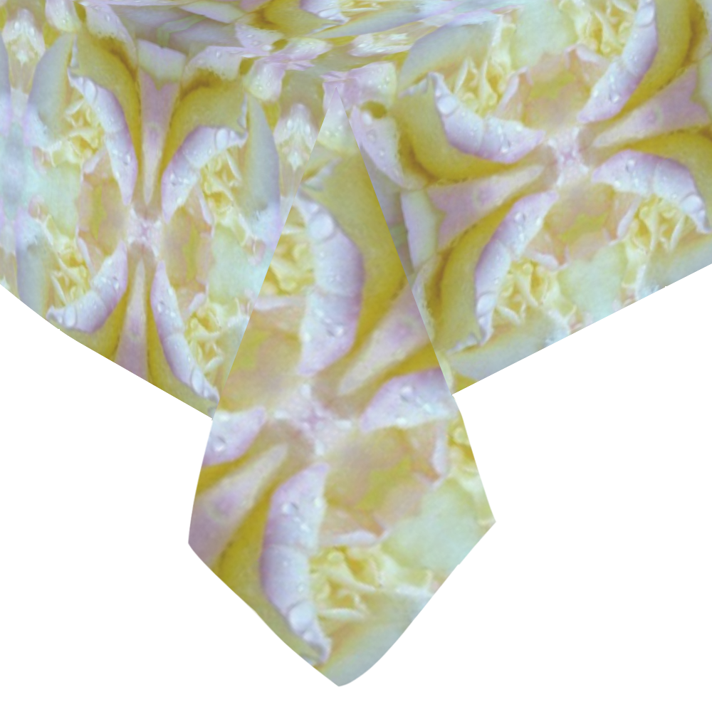 White Yellow  Pattern Cotton Linen Tablecloth 60"x 84"