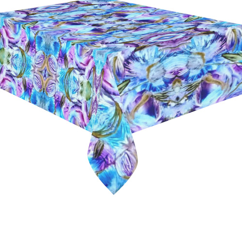 Elegant Turquoise Blue Flower Pattern Cotton Linen Tablecloth 60"x 84"