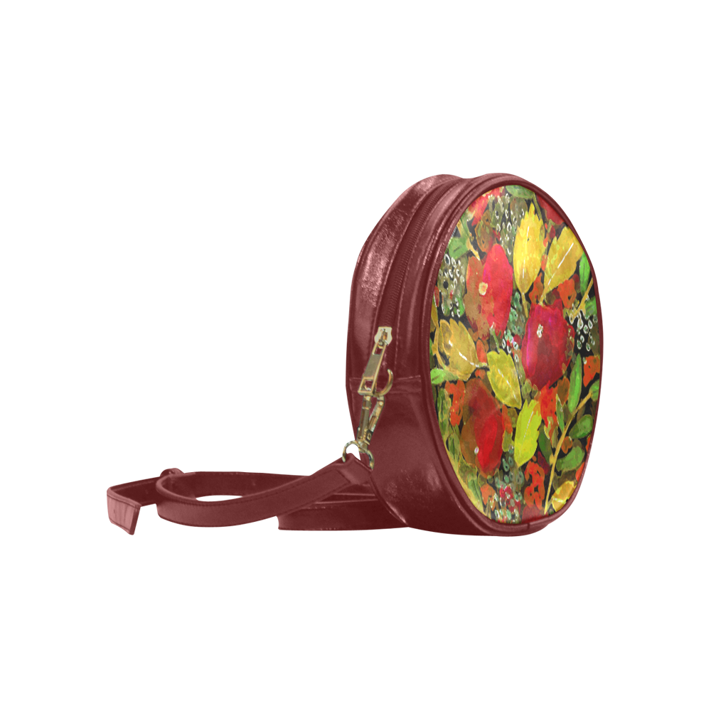 Red Green Winter Flowers Round Sling Bag (Model 1647)