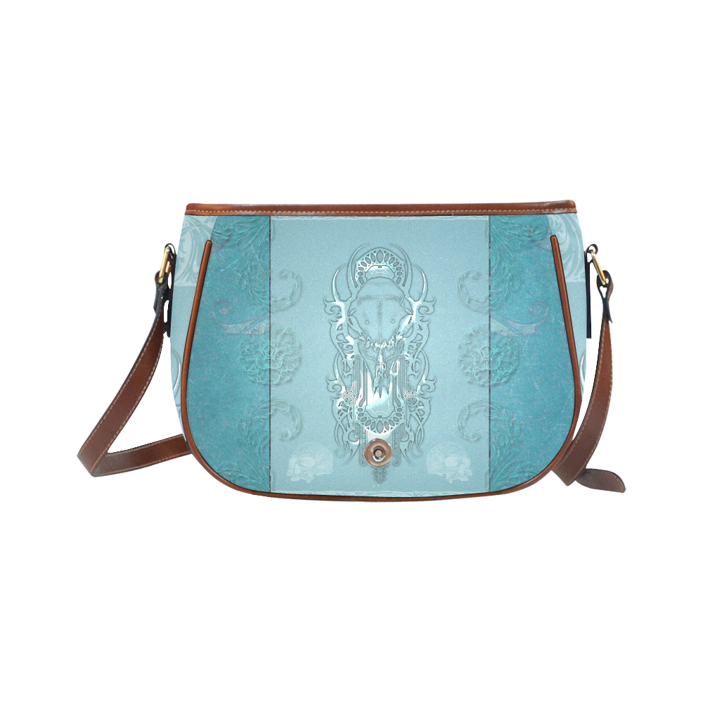 Soft blue decorative design Saddle Bag/Small (Model 1649) Full Customization