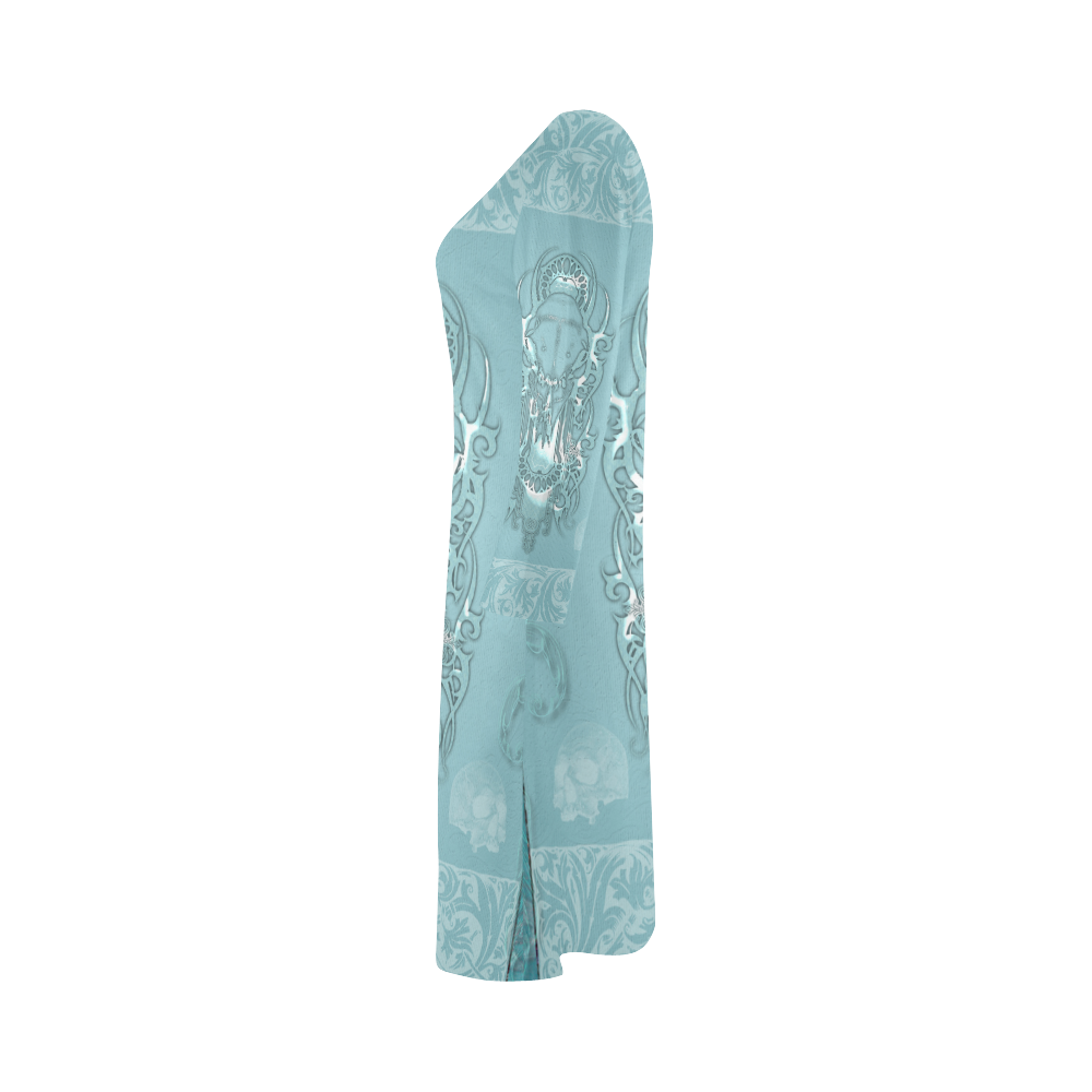 Soft blue decorative design Bateau A-Line Skirt (D21)