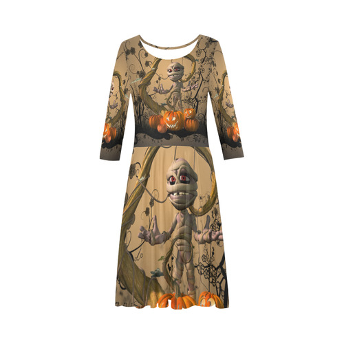 Funny mummy with pumpkins Elbow Sleeve Ice Skater Dress (D20)