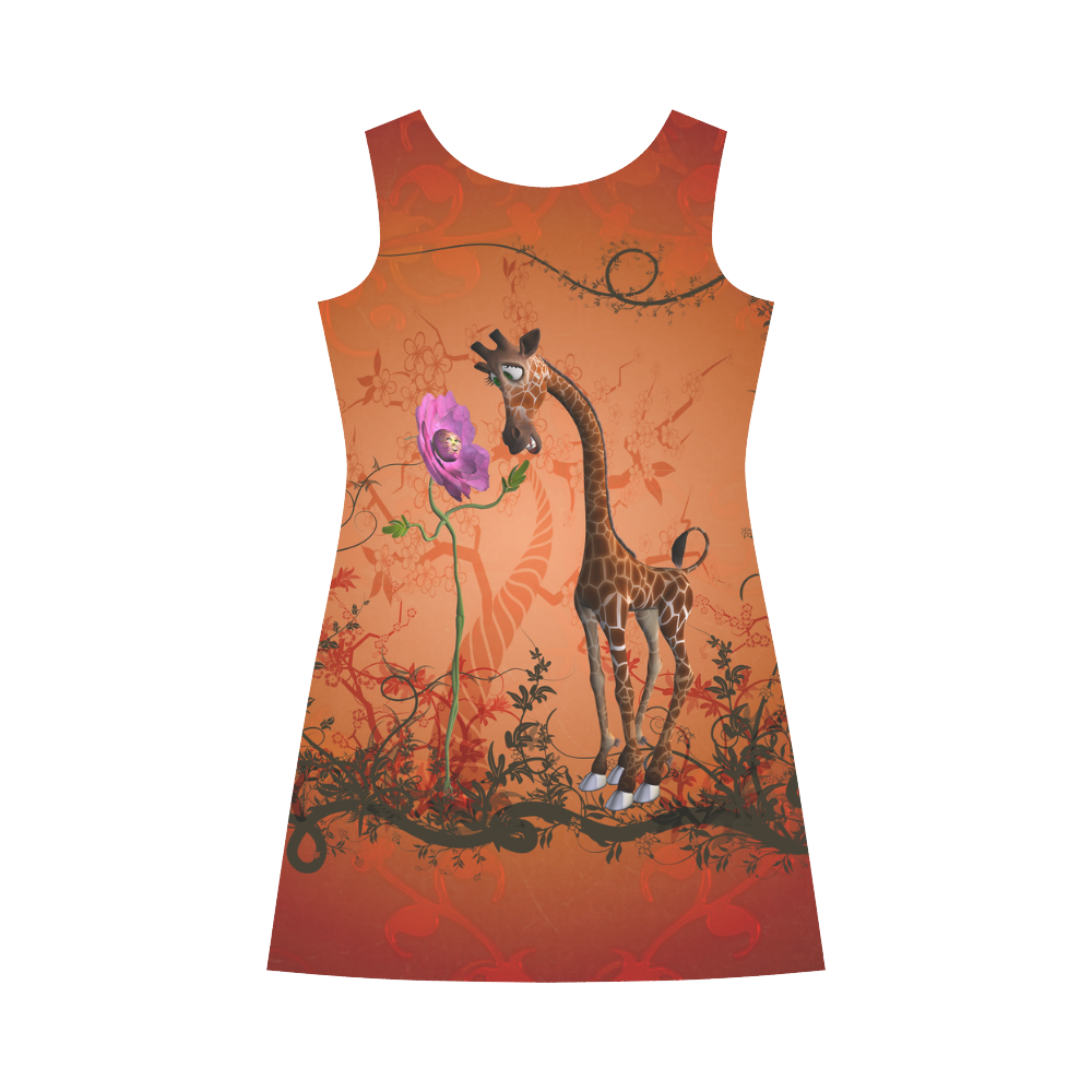 Funny giraffe speak with a flower Bateau A-Line Skirt (D21)