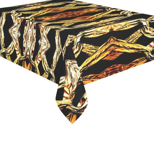 Elegant Oriental Pattern Black Gold Cotton Linen Tablecloth 60"x 84"