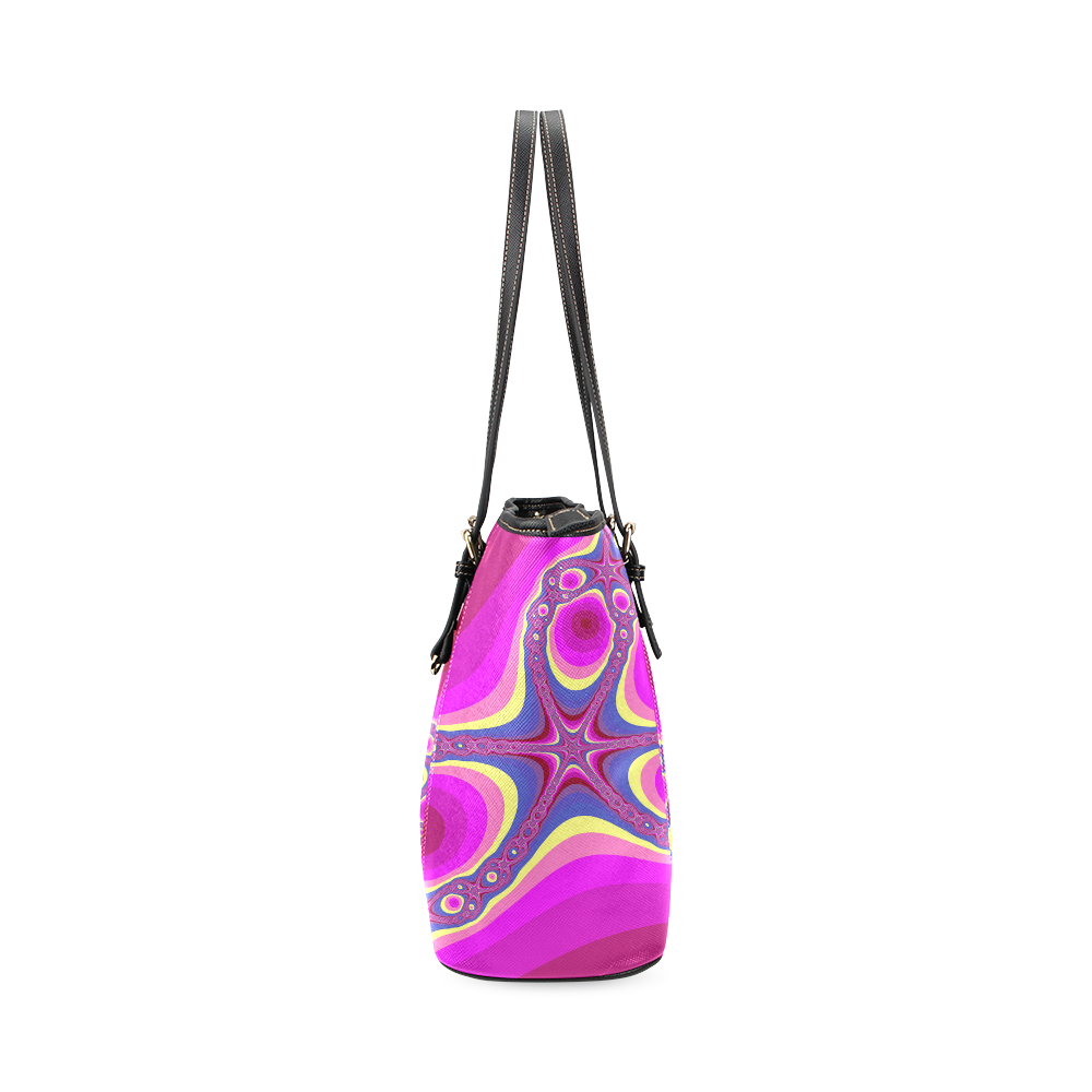Fractal in pink Leather Tote Bag/Small (Model 1640)