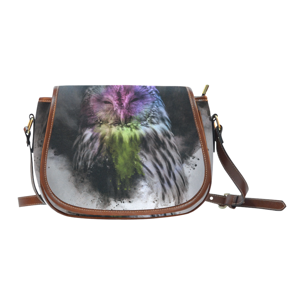 Abstract colorful owl Saddle Bag/Small (Model 1649) Full Customization